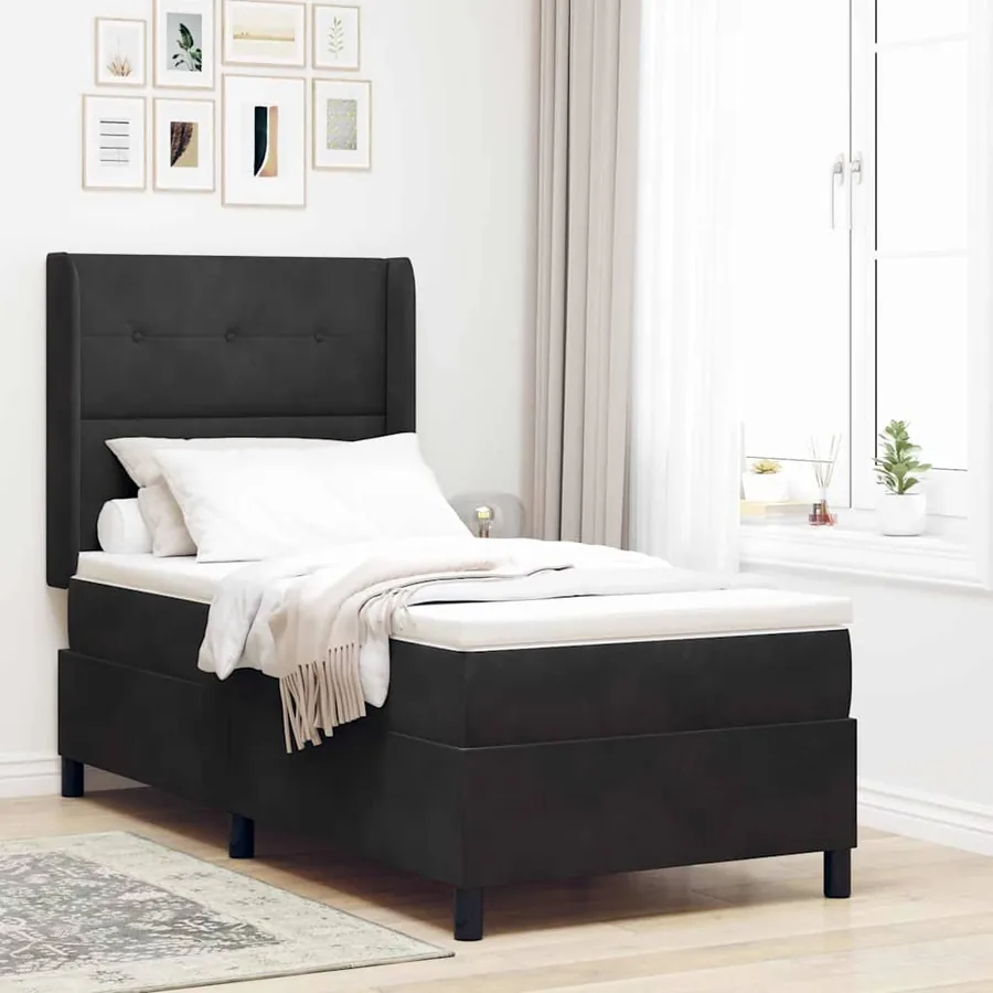 Lit à ressorts avec bandes LED Noir 90 x 190 cm Velours