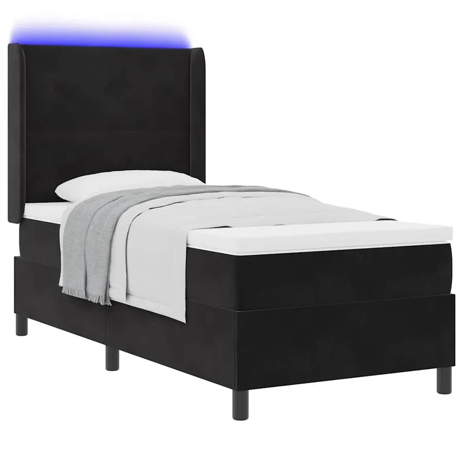 Lit à ressorts avec bandes LED Noir 90 x 190 cm Velours - 3