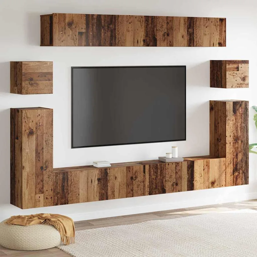 Unites TV Montage mural 4 pcs Bois Ancien Bois d'ingénierie