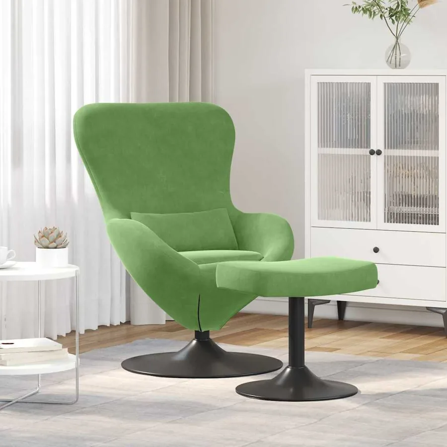 Chaise Œuf avec Pouf Vert clair Velours