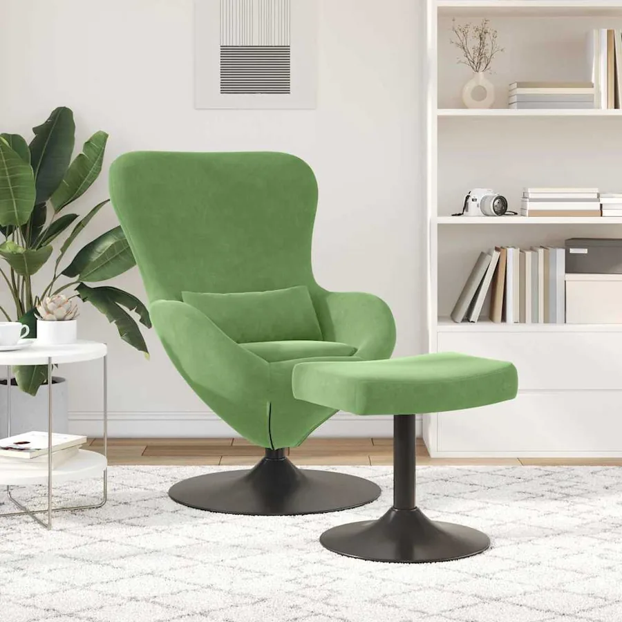 Chaise Œuf avec Pouf Vert clair Velours - 3