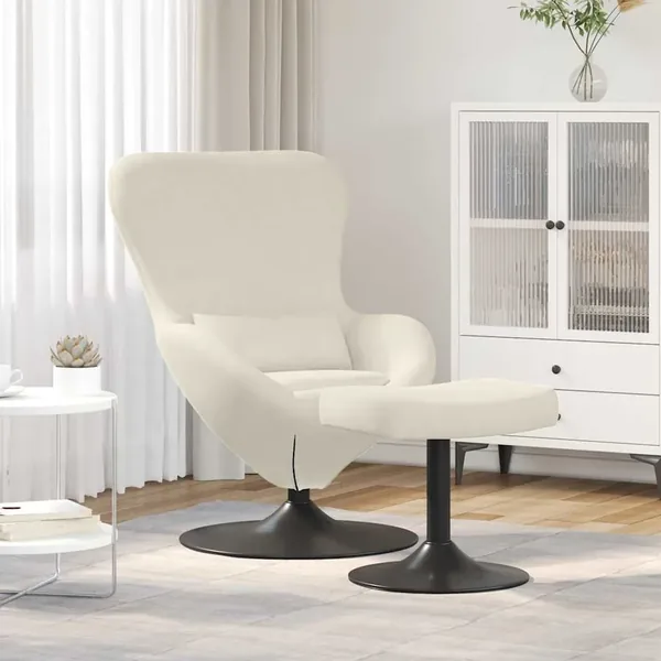 Chaise Œuf avec Pouf Crème Velours