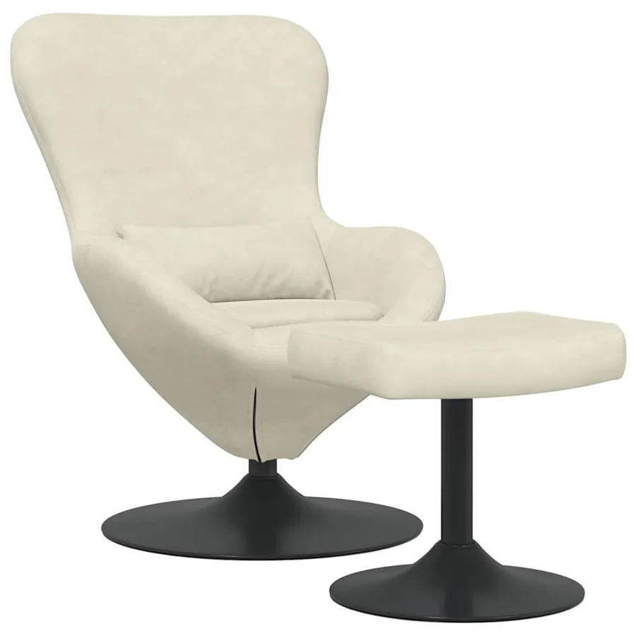 Chaise Œuf avec Pouf Crème Velours - 2
