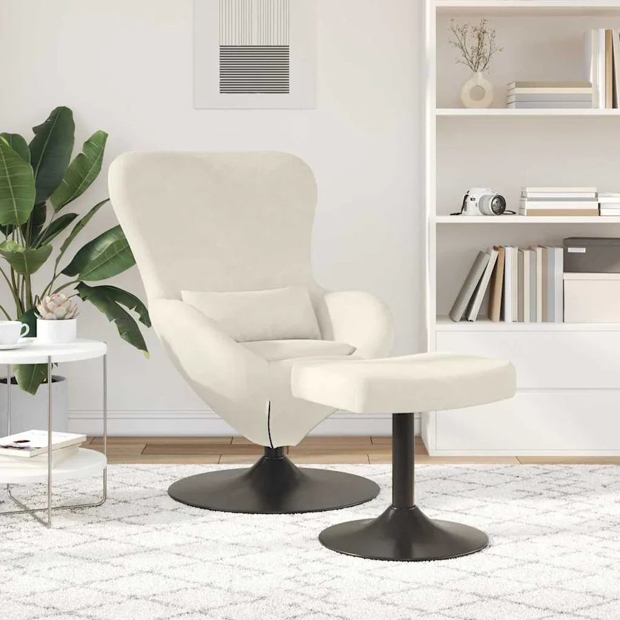 Chaise Œuf avec Pouf Crème Velours - 3