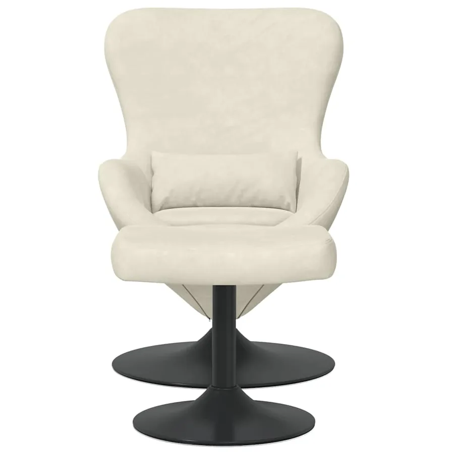 Chaise Œuf avec Pouf Crème Velours - 4