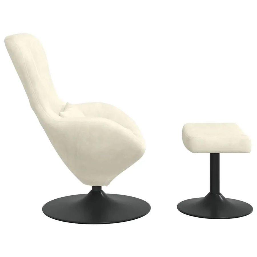 Chaise Œuf avec Pouf Crème Velours - 5