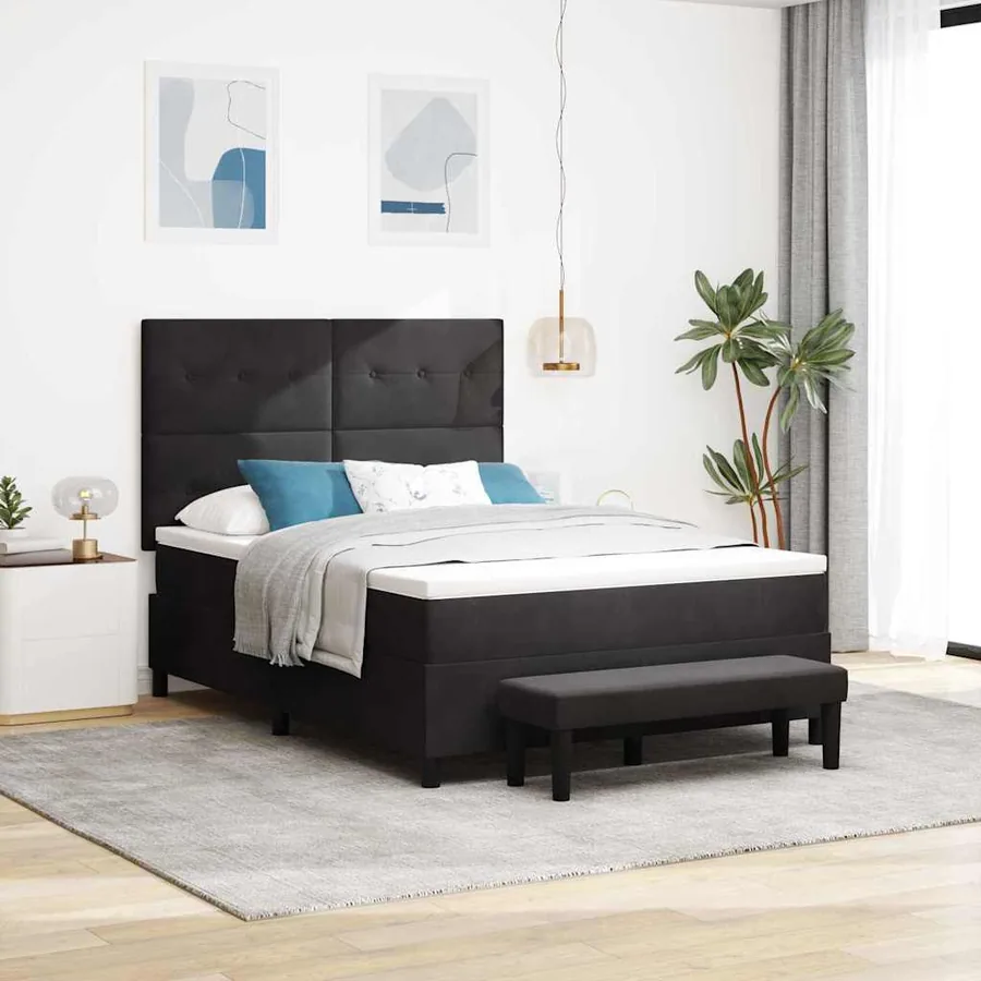Lit à ressorts avec coussin Noir 200 x 140 cm Velours