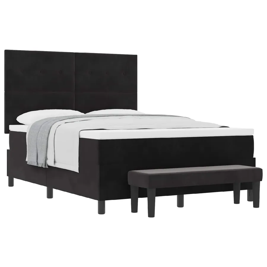Lit à ressorts avec coussin Noir 200 x 140 cm Velours - 2