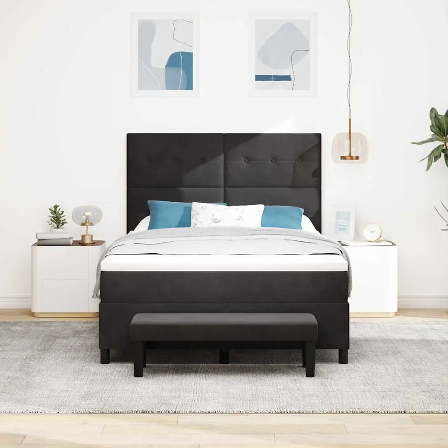 Lit à ressorts avec coussin Noir 200 x 140 cm Velours - 3