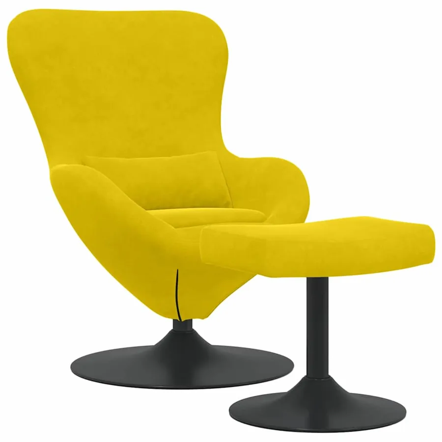 Chaise Œuf avec Pouf Jaune Velours - 2