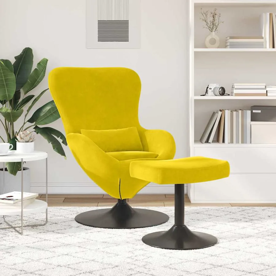 Chaise Œuf avec Pouf Jaune Velours - 3