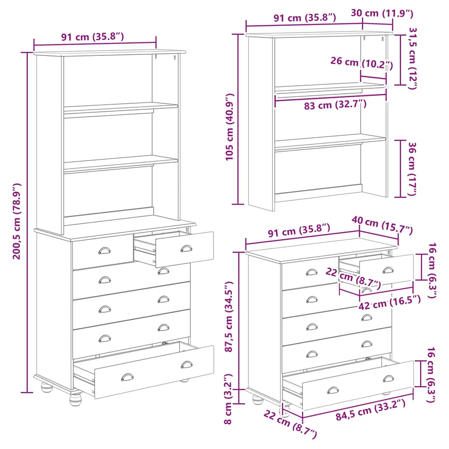 Hutch ASKIM Blanc 91 x 40 x 200,5 cm Bois de pin massif - 16