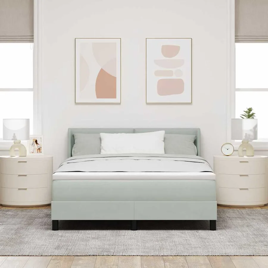Lit à ressorts avec tête de lit Gris clair 190 x 140 cm Velours - 3