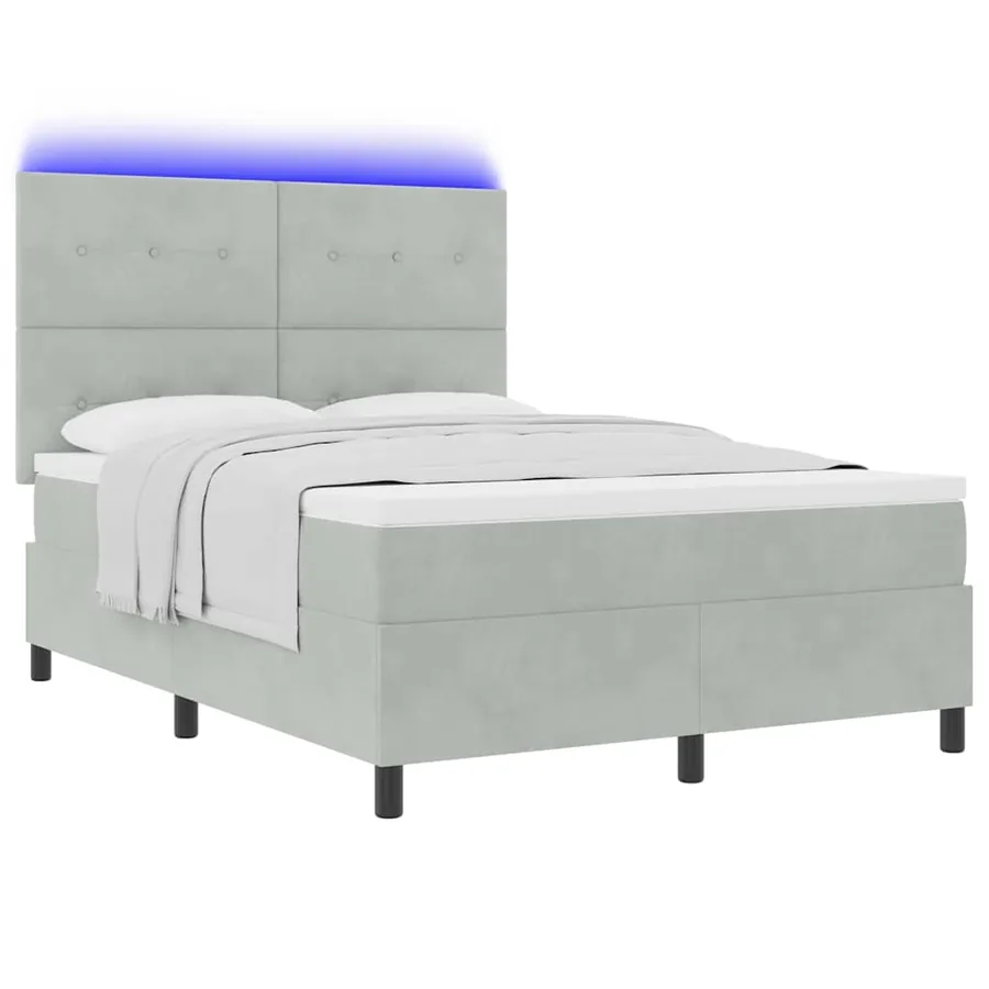 Lit à ressort LED Gris clair 140 x 200 cm Velours - 3