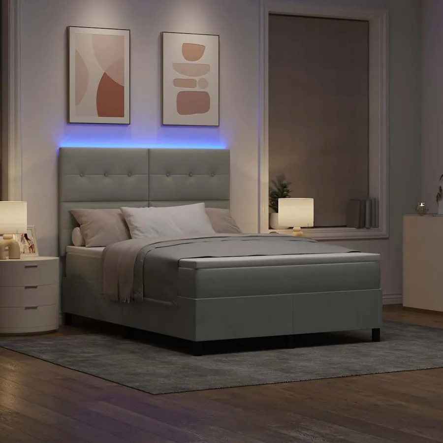 Lit à ressort LED Gris clair 140 x 200 cm Velours - 5