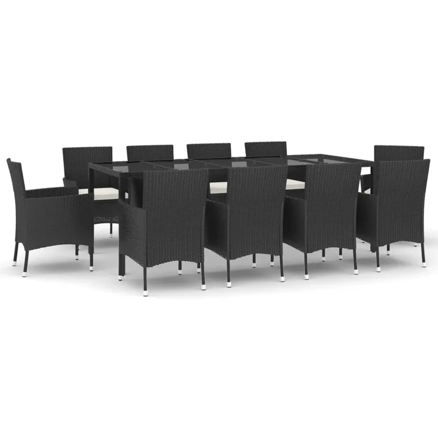 Ensemble à manger de jardin 11 pcs coussins noir résine tressée - 2