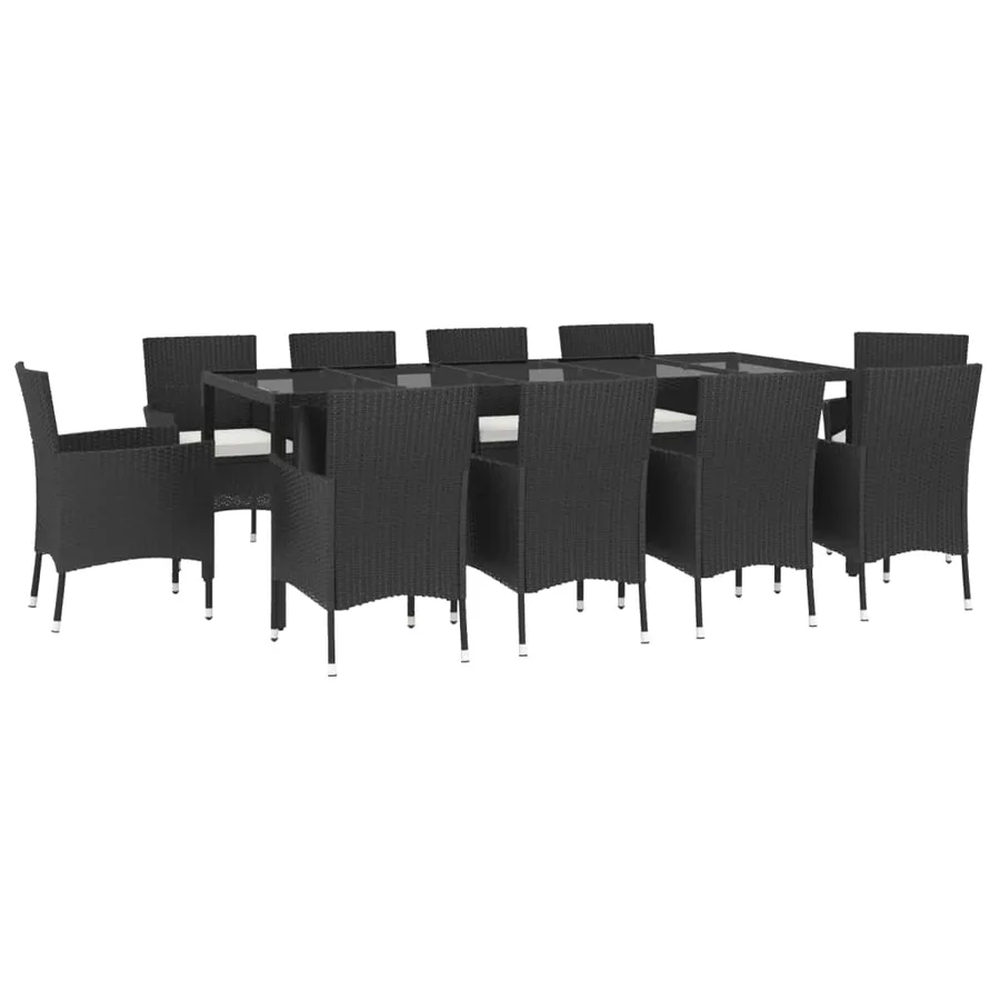 Ensemble à manger de jardin 11 pcs coussins noir résine tressée - 3