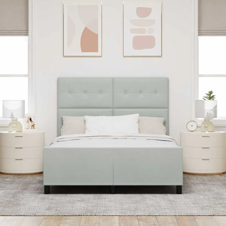 Lit à ressorts avec tête de lit Gris clair 140 x 200 cm Velours - 3