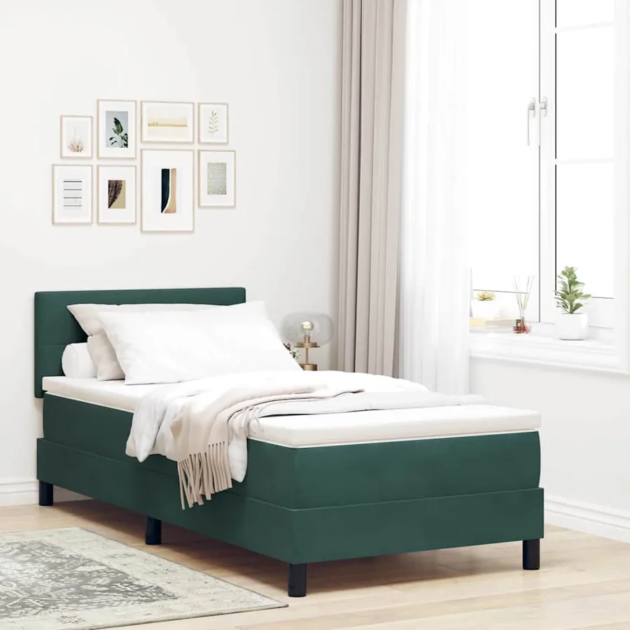 Lit à ressort LED Vert foncé 90 x 200 cm Velours
