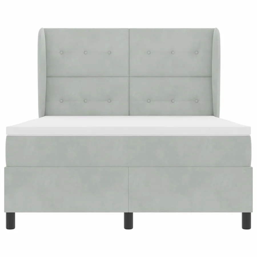 Lit à ressorts avec tête de lit Gris clair 200 x 140 cm Velours - 7