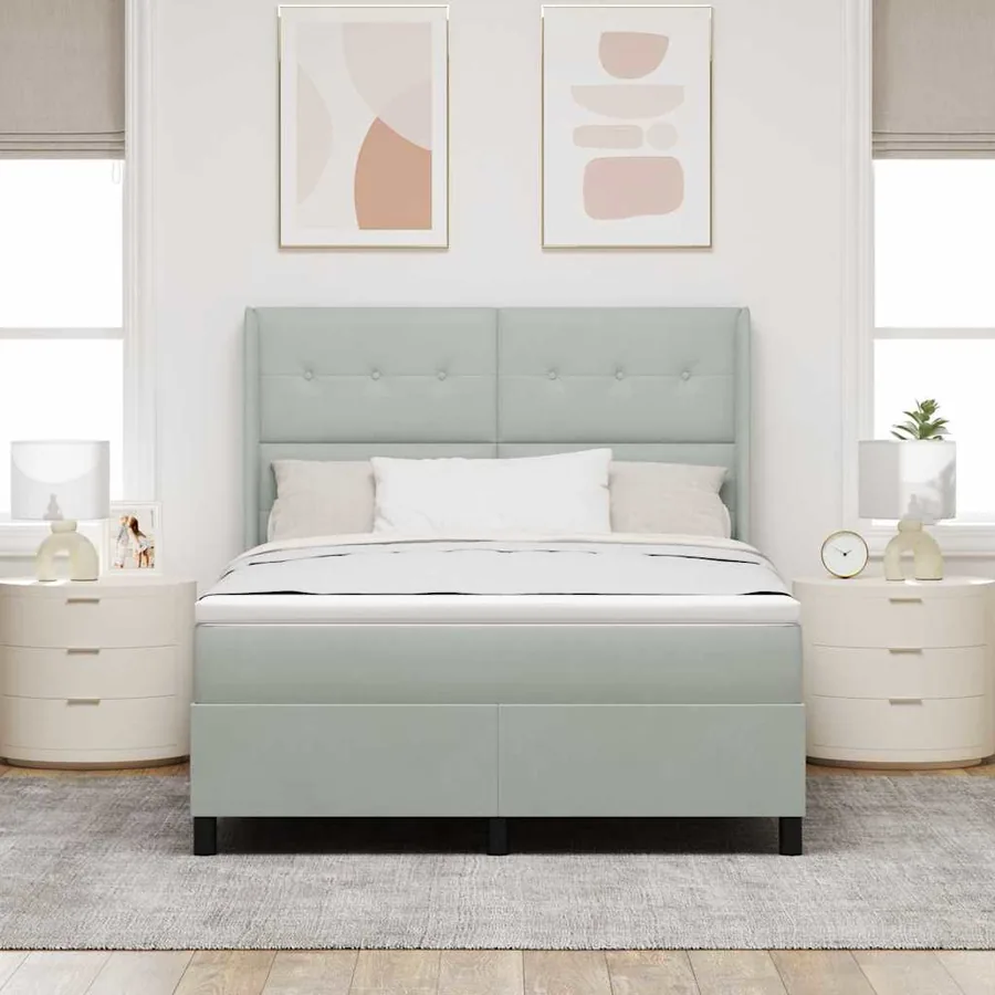 Lit à ressorts avec tête de lit Gris clair 140 x 190 cm Velours - 3