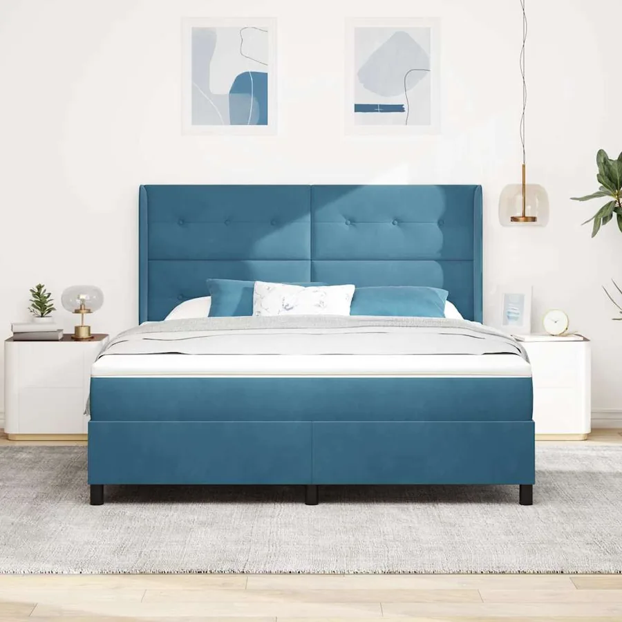 Lit à ressorts avec bandes LED Bleu 180 x 200 cm Velours - 4