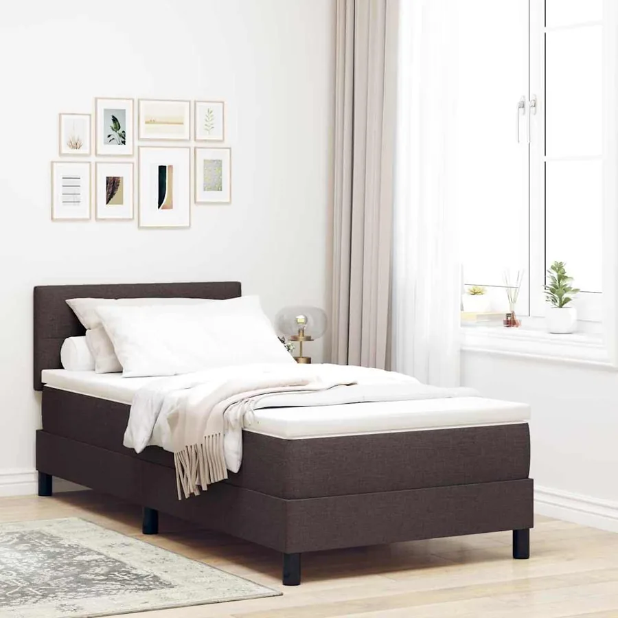 Lit à ressorts avec bandes LED Marron foncé 80 x 200 cm tissu