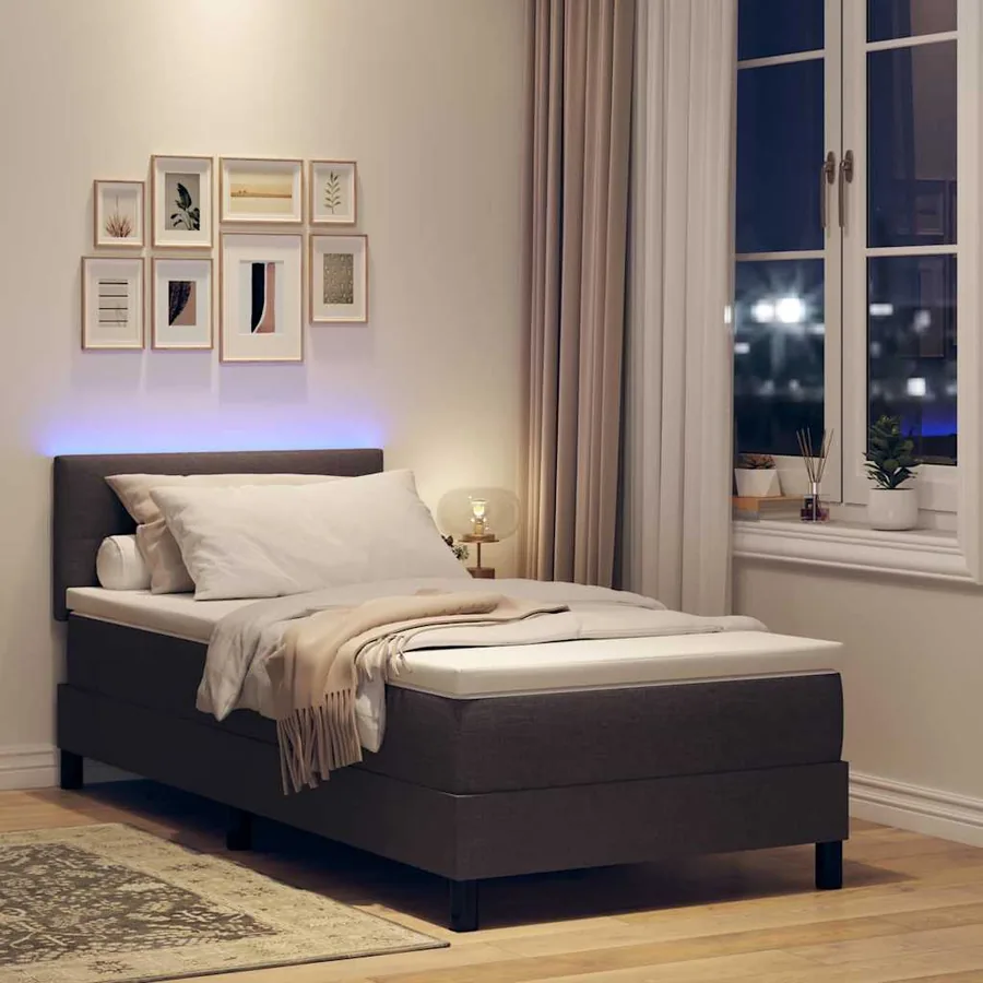 Lit à ressorts avec bandes LED Marron foncé 80 x 200 cm tissu - 5