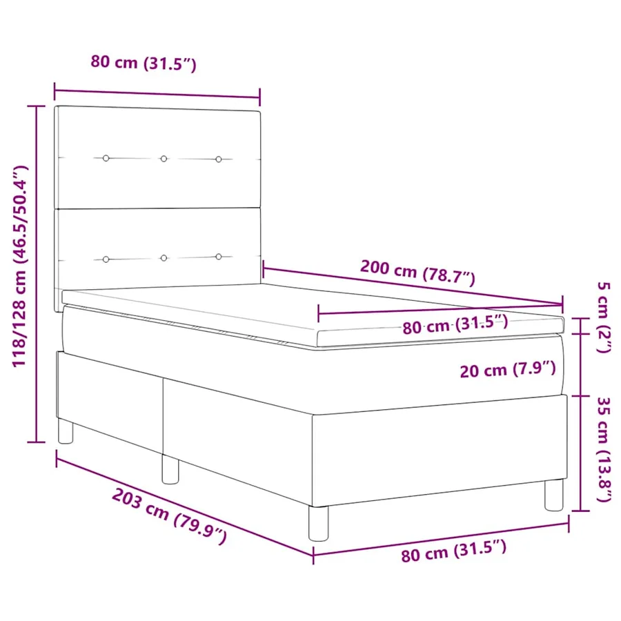 Lit à ressort LED avec tête de lit Rose 80 x 200 cm Velours - 13