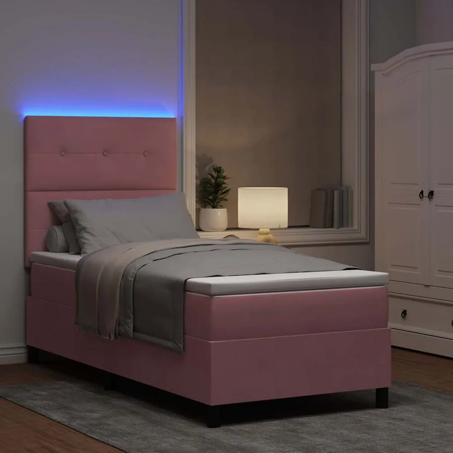 Lit à ressort LED avec tête de lit Rose 80 x 200 cm Velours - 4