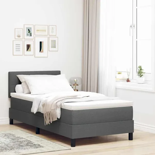 Lit à ressorts avec bandes LED Gris foncé 80 x 200 cm tissu