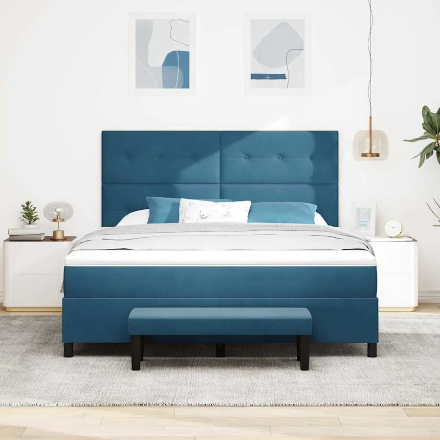 Lit à ressorts avec tête de lit Bleu foncé 200 x 180 cm Velours - 3