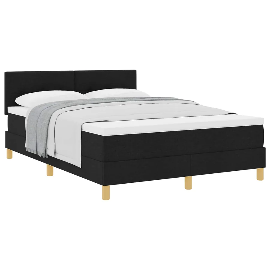 Lit à ressorts avec coussin Noir 140 x 190 cm tissu - 2