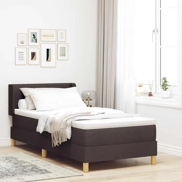 Lit à ressorts avec tête de lit Marron foncé 200 x 80 cm tissu