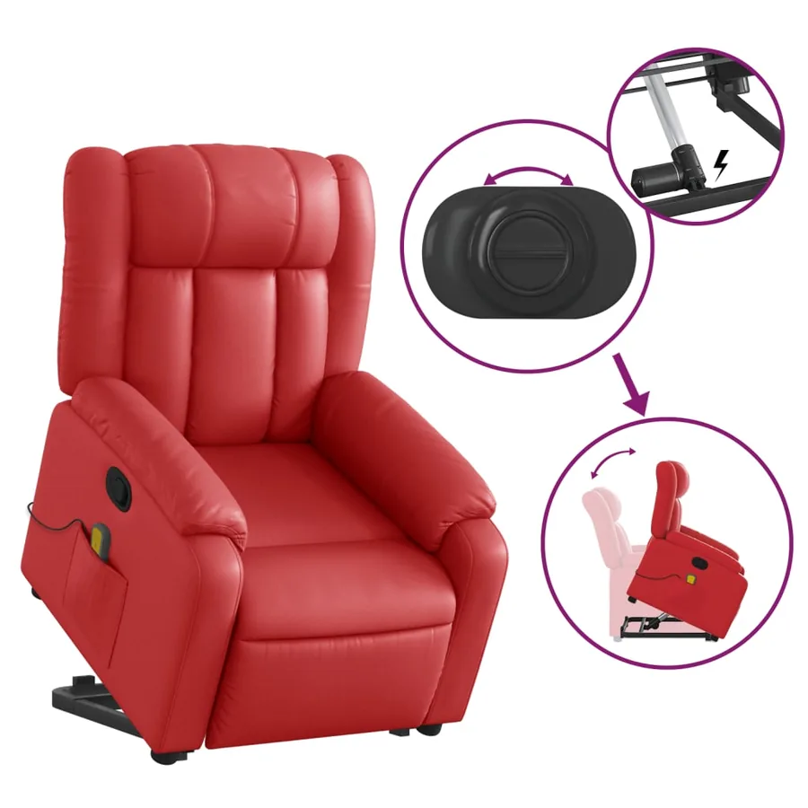 Fauteuil inclinable de massage Rouge Similicuir - 5