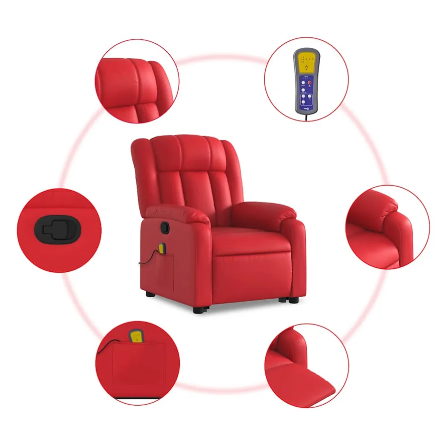 Fauteuil inclinable de massage Rouge Similicuir - 7