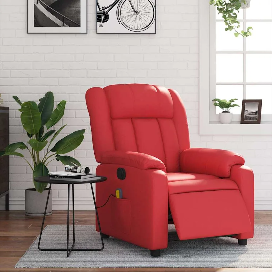 Fauteuil de massage inclinable électrique rouge similicuir - 14