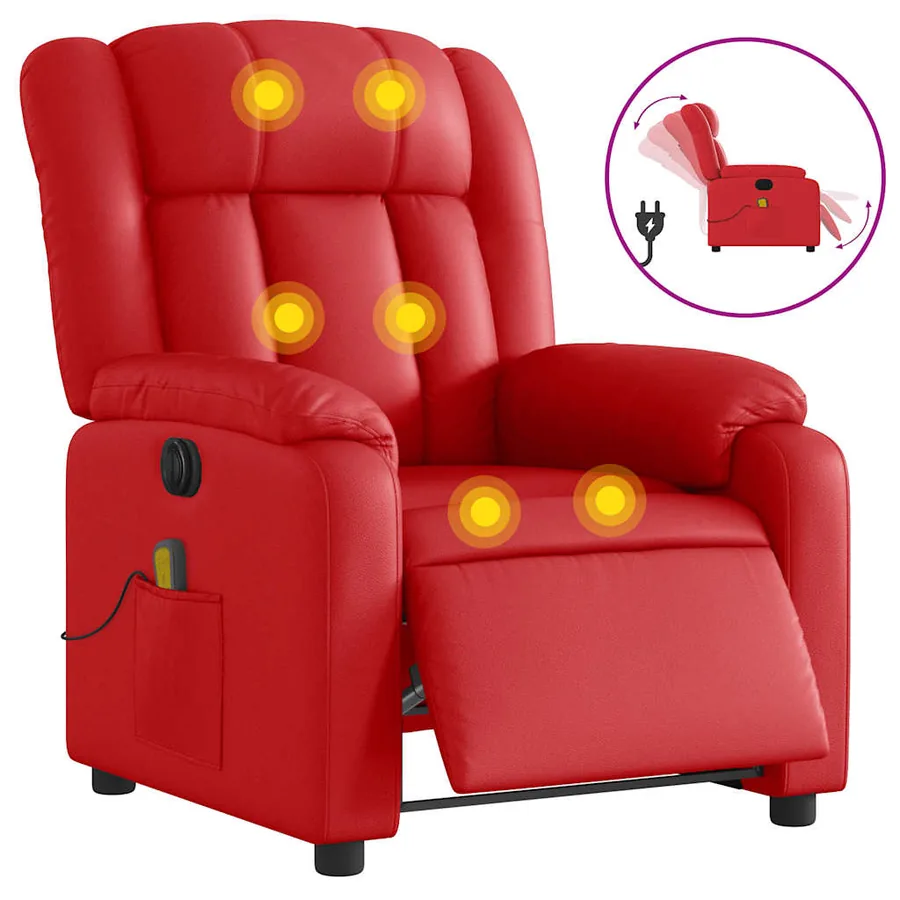Fauteuil de massage inclinable électrique rouge similicuir - 2