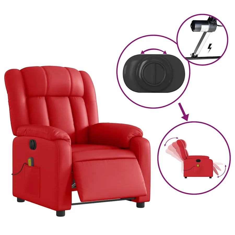 Fauteuil de massage inclinable électrique rouge similicuir - 5