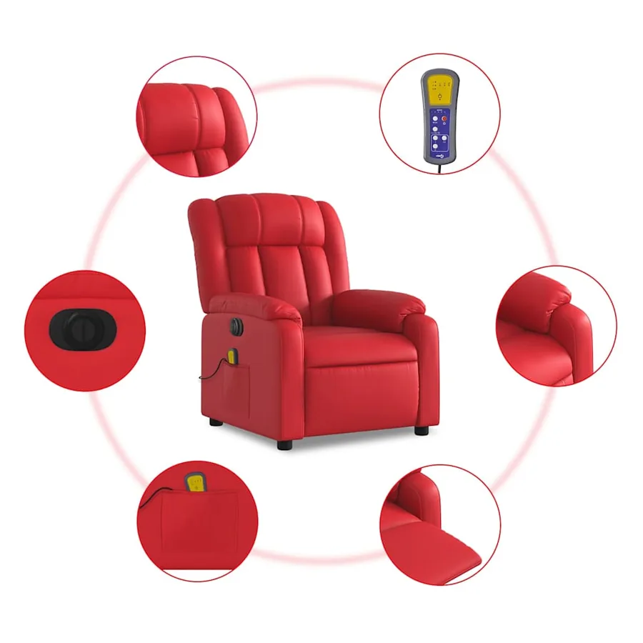 Fauteuil de massage inclinable électrique rouge similicuir - 7