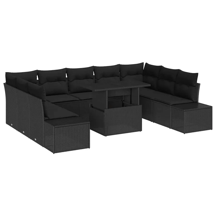 Ensemble de canapé de jardin 10 pcs Noir Poly rotin - 2