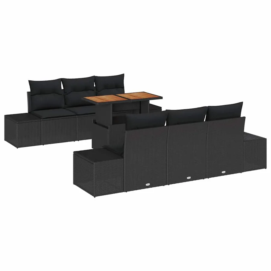 Ensemble de canapé de jardin 7 pcs Noir Poly rotin - 2