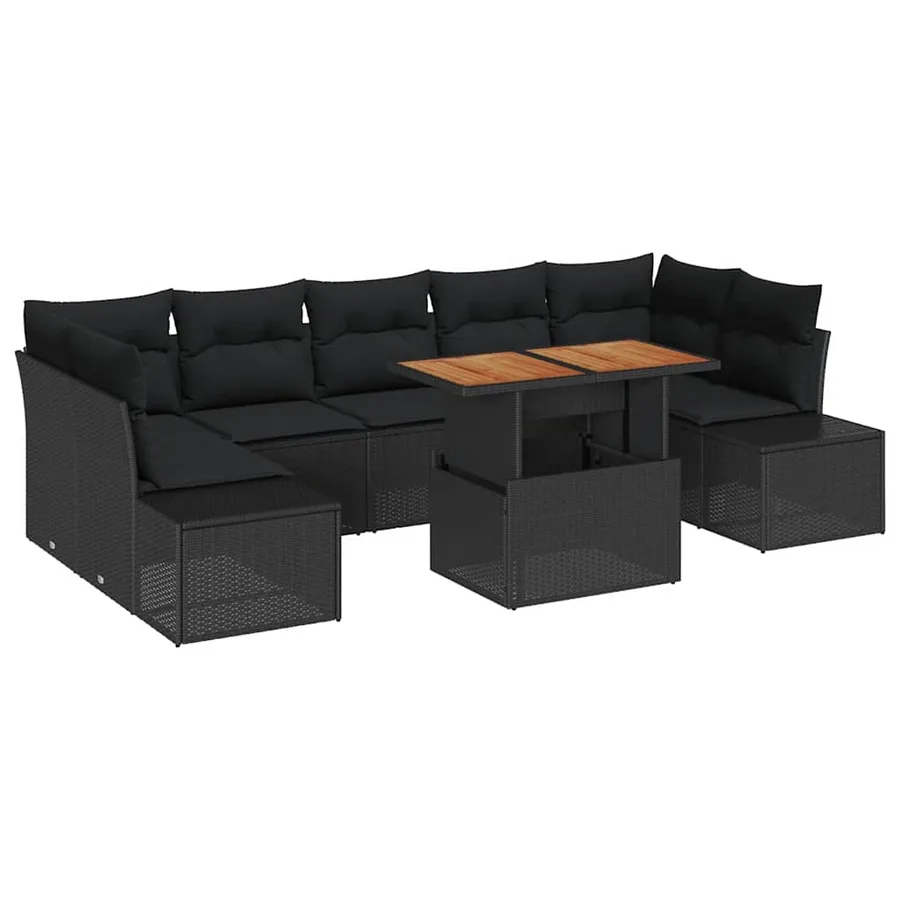 Ensemble de canapé de jardin 8 pcs Noir Poly rotin - 2