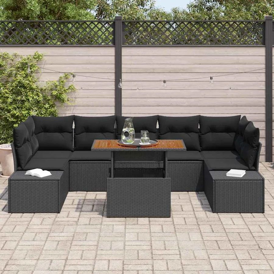 Ensemble de canapé de jardin 8 pcs Noir Poly rotin - 3