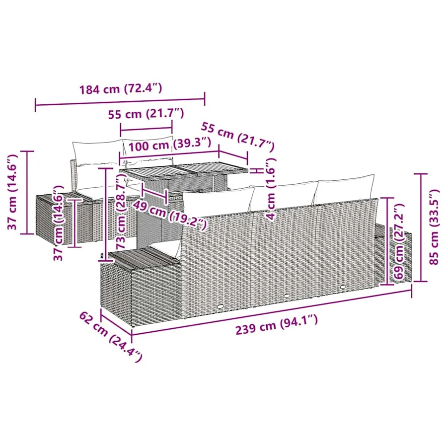 Ensemble de canapé de jardin 6 pcs Noir Poly rotin - 13
