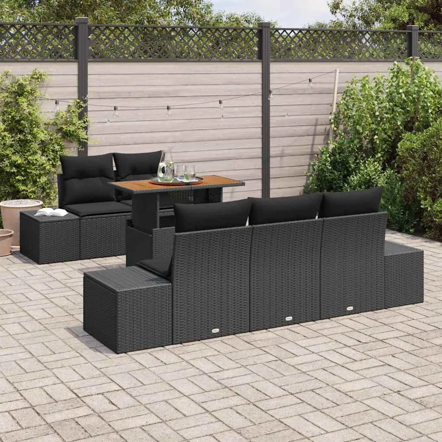 Ensemble de canapé de jardin 6 pcs Noir Poly rotin - 3