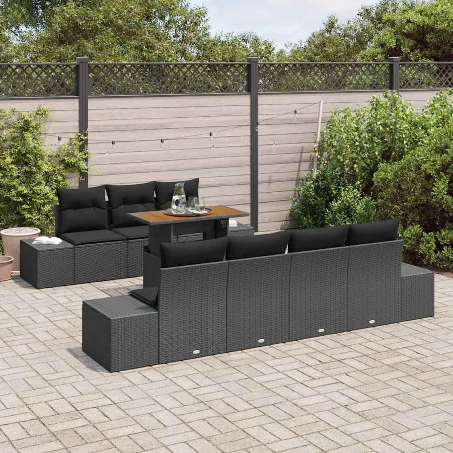 Ensemble de canapé de jardin 8 pcs Noir Poly rotin - 3