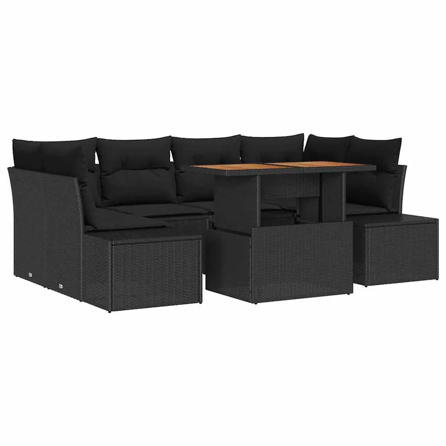 Ensemble de canapé de jardin 7 pcs Noir Poly rotin - 2