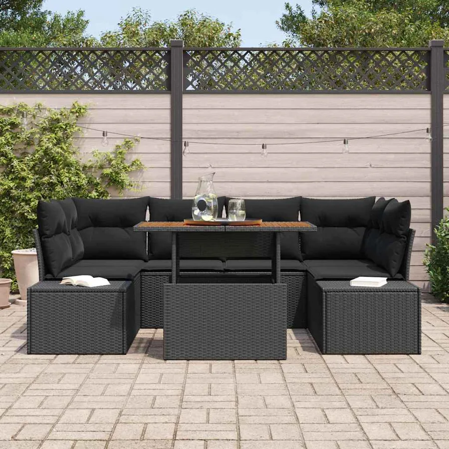 Ensemble de canapé de jardin 7 pcs Noir Poly rotin - 3