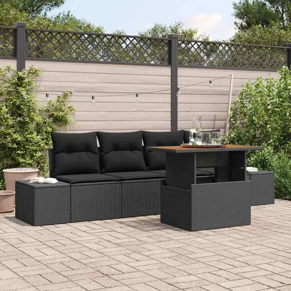 Ensemble de canapé de jardin 5 pcs Noir Poly rotin